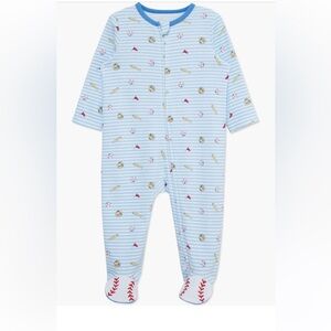 Little Me Striped Baseball Print Kids One Piece Footie